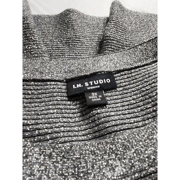 I.N.Studio Womens Size 3 X Silver top blouse plus  3/4 sleeve Crew Neck NWT --22 - Picture 8 of 10